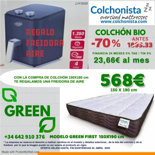 COLCHÓN 150X190 GREEN FIRST REGALO FREIDORA AIRE